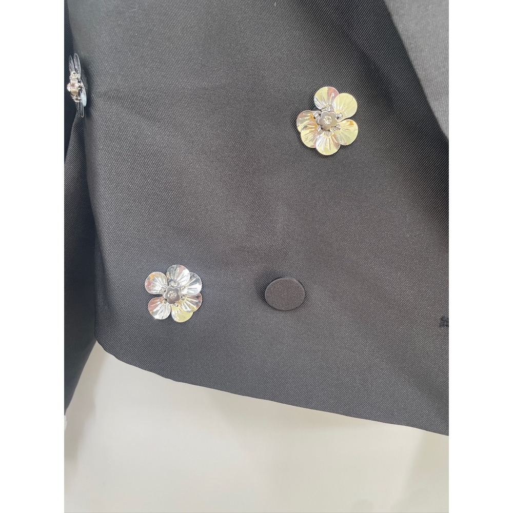 Sandro Short Satin-Look Floral Jacket Style# SFPVE00954 Size 38 Black - Picture 4 of 9